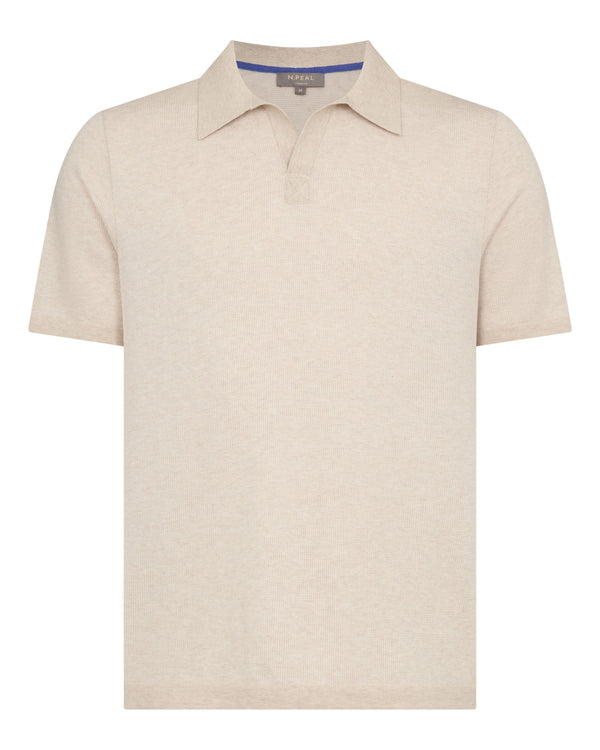 N.Peal Men's Polo Cotton Cashmere T-Shirt Sandstone Brown