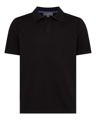 N.Peal Men's Polo Cotton Cashmere T-Shirt Black