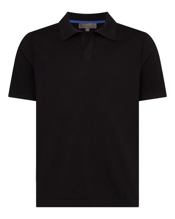 N.Peal Men's Polo Cotton Cashmere T-Shirt Black