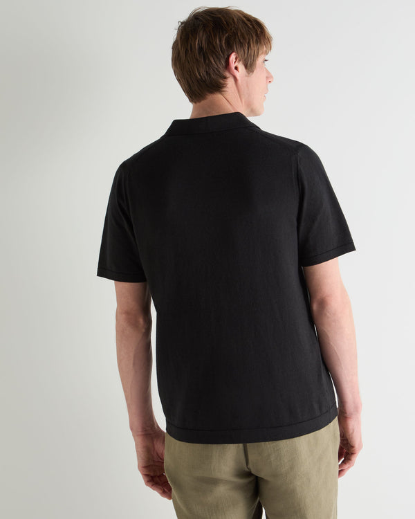 N.Peal Men's Polo Cotton Cashmere T-Shirt Black