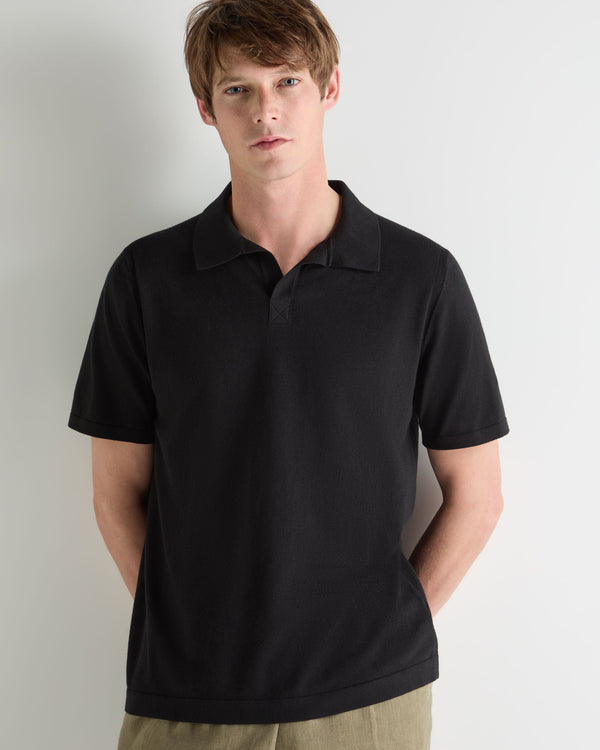 N.Peal Men's Polo Cotton Cashmere T-Shirt Black