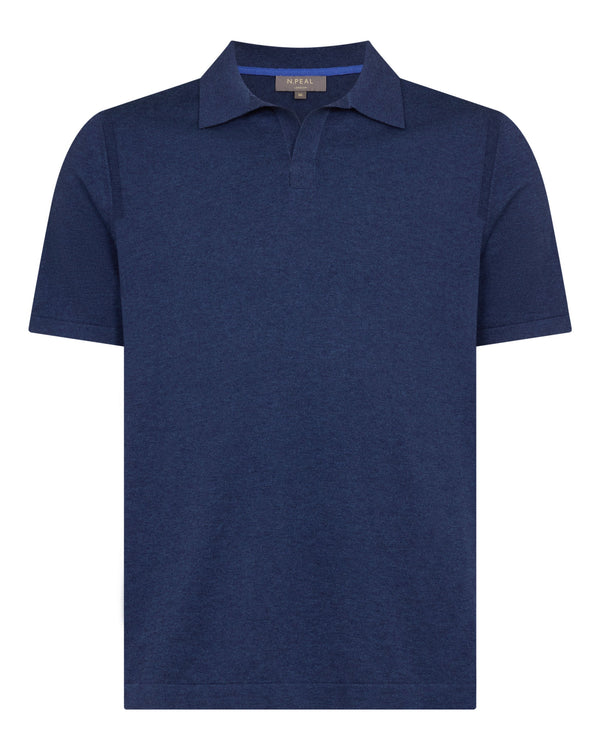 N.Peal Men's Polo Cotton Cashmere T-Shirt Dark Denim Blue