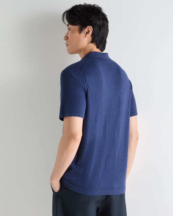 N.Peal Men's Polo Cotton Cashmere T-Shirt Dark Denim Blue