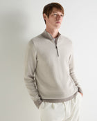 Men's Temple Jacquard Half Zip Cashmere Jumper Oat Grey