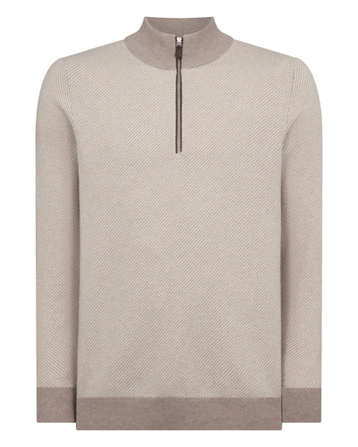 N.Peal Men's Temple Jacquard Half Zip Cashmere Jumper Oat Grey