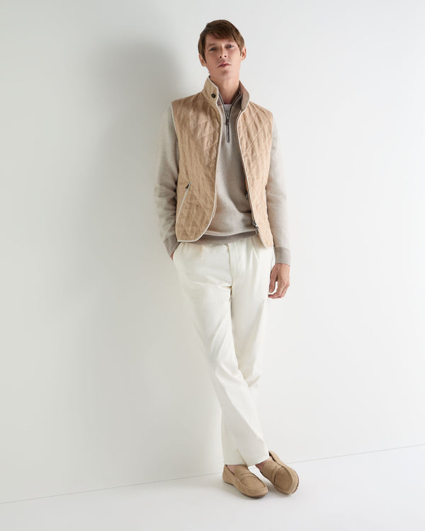 N.Peal Men's Temple Jacquard Half Zip Cashmere Jumper Oat Grey