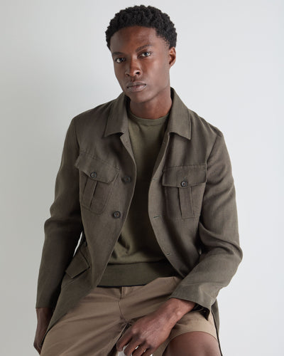 N.Peal Men's Casablanca Linen Jacket Arabica Khaki Green