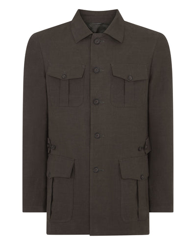 N.Peal Men's Casablanca Linen Jacket Arabica Khaki Green