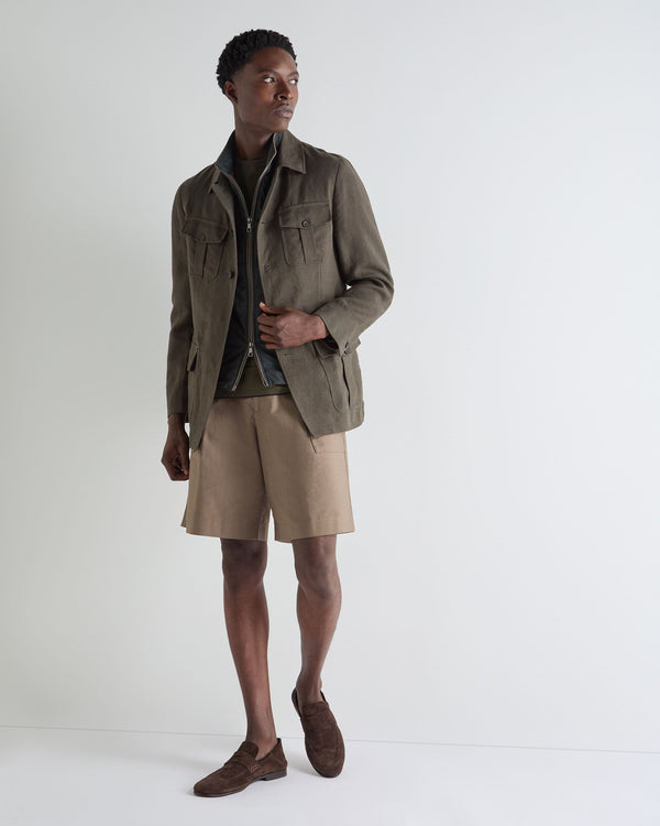 N.Peal Men's Casablanca Linen Jacket Arabica Khaki Green