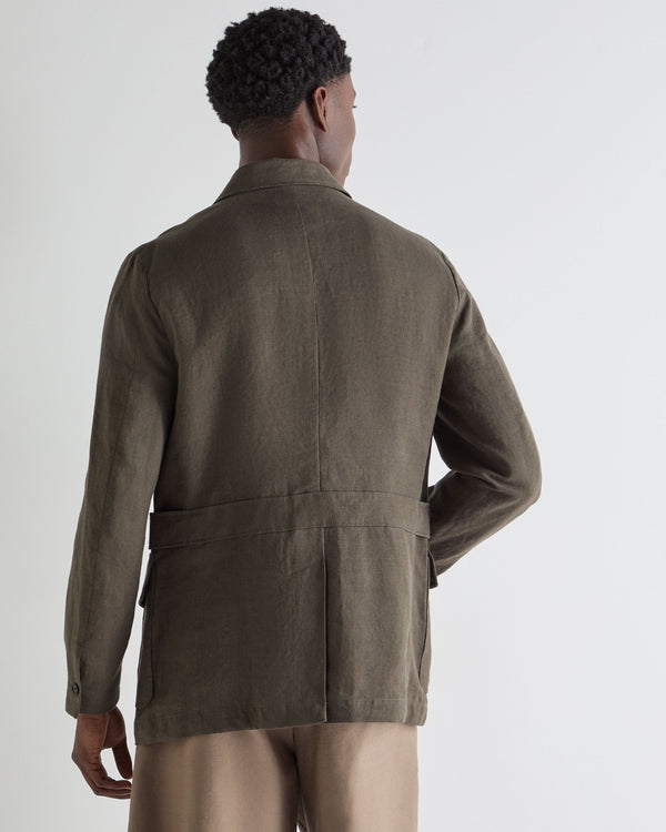 N.Peal Men's Casablanca Linen Jacket Arabica Khaki Green