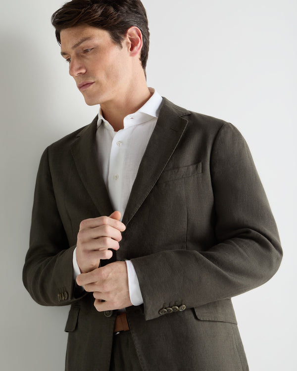 N.Peal Men's Amalfi Linen Jacket Arabica Khaki Green