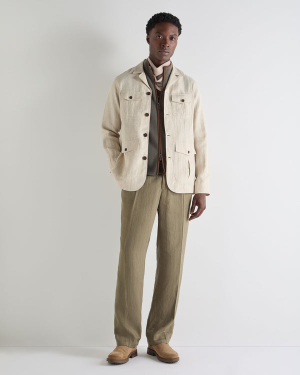 N.Peal Men's Safari Linen Jacket Sand Brown