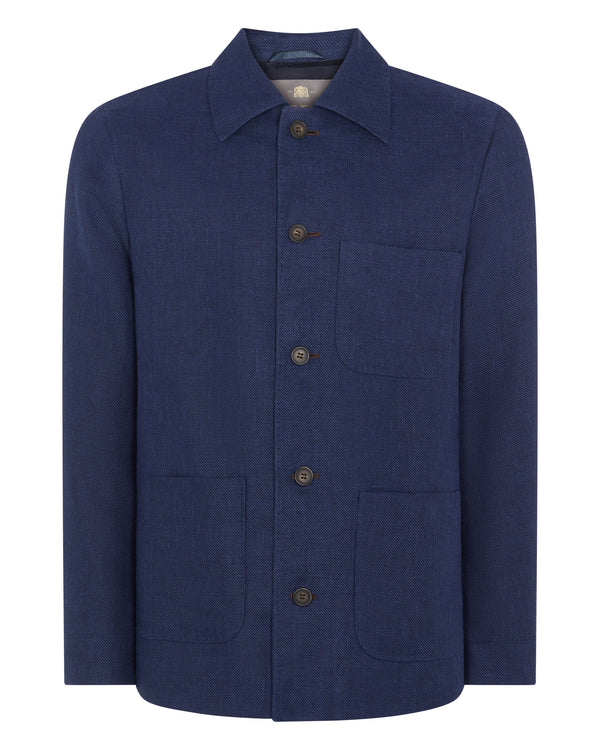 N.Peal Men's Scala Linen Blend Overshirt Navy Blue