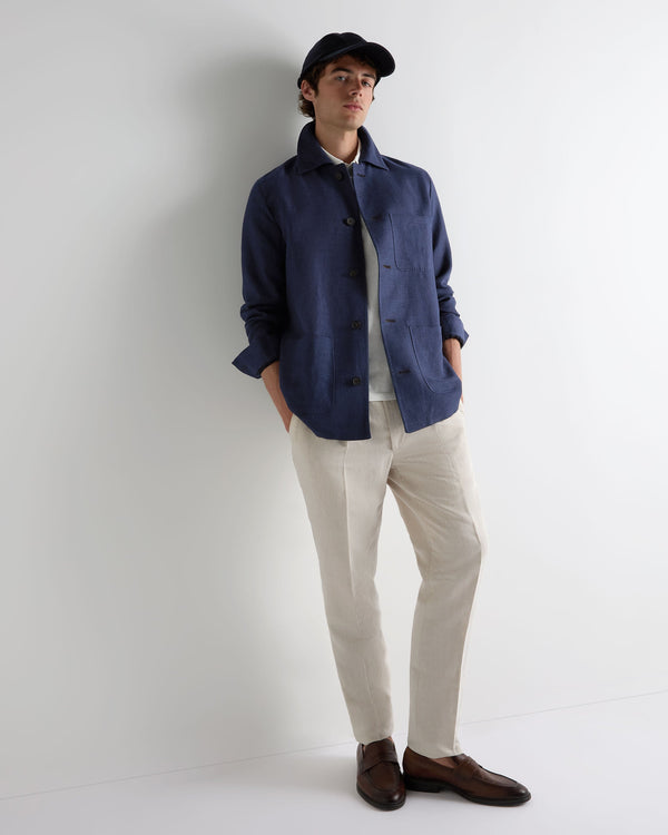 N.Peal Men's Scala Linen Blend Overshirt Navy Blue