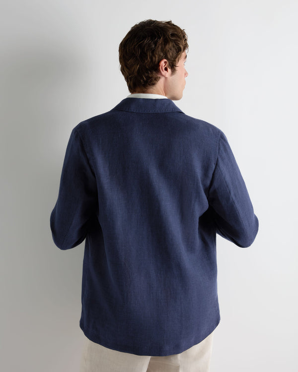 N.Peal Men's Scala Linen Blend Overshirt Navy Blue