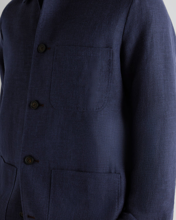 N.Peal Men's Scala Linen Blend Overshirt Navy Blue