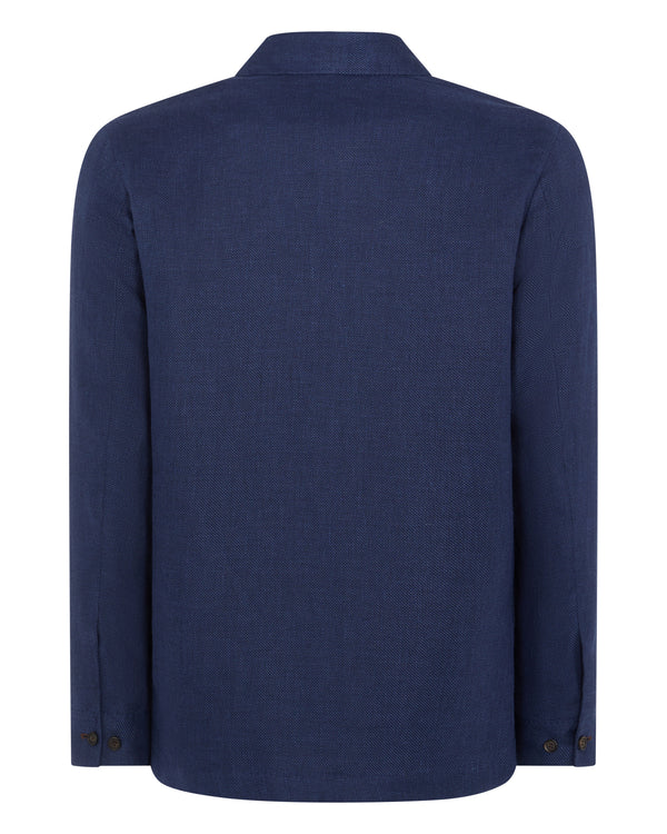 N.Peal Men's Scala Linen Blend Overshirt Navy Blue
