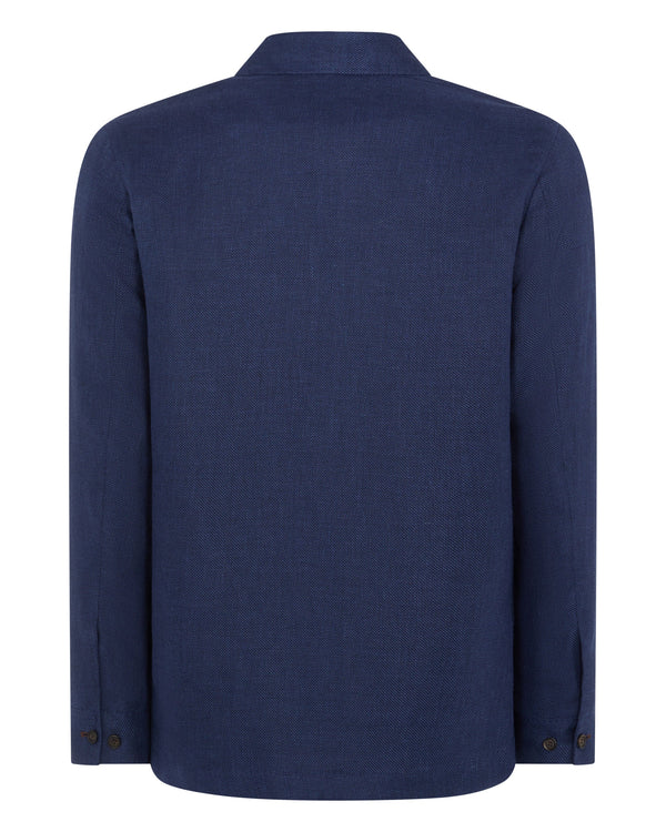 N.Peal Men's Scala Linen Blend Overshirt Navy Blue