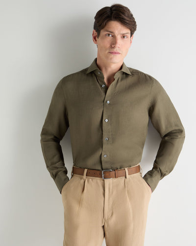 N.Peal Men's Cannes Linen Shirt Khaki Green