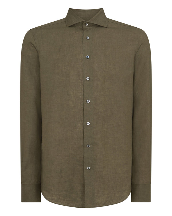 N.Peal Men's Cannes Linen Shirt Khaki Green