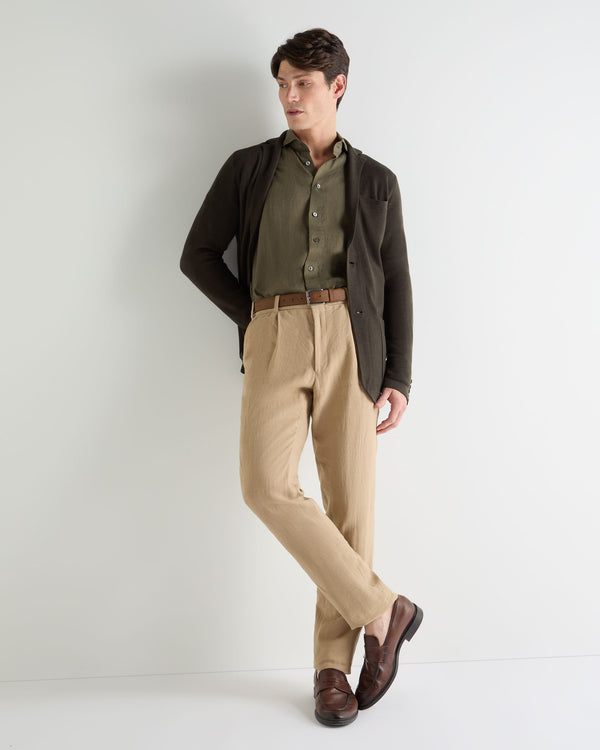 N.Peal Men's Cannes Linen Shirt Khaki Green