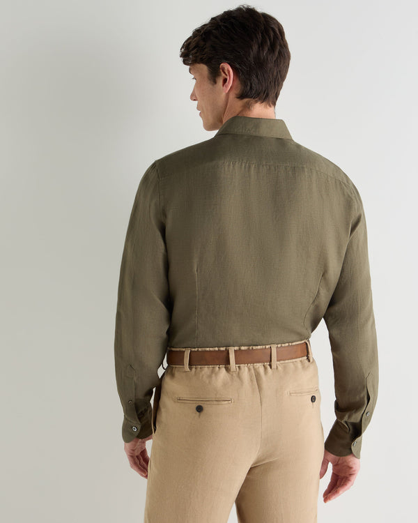 N.Peal Men's Cannes Linen Shirt Khaki Green