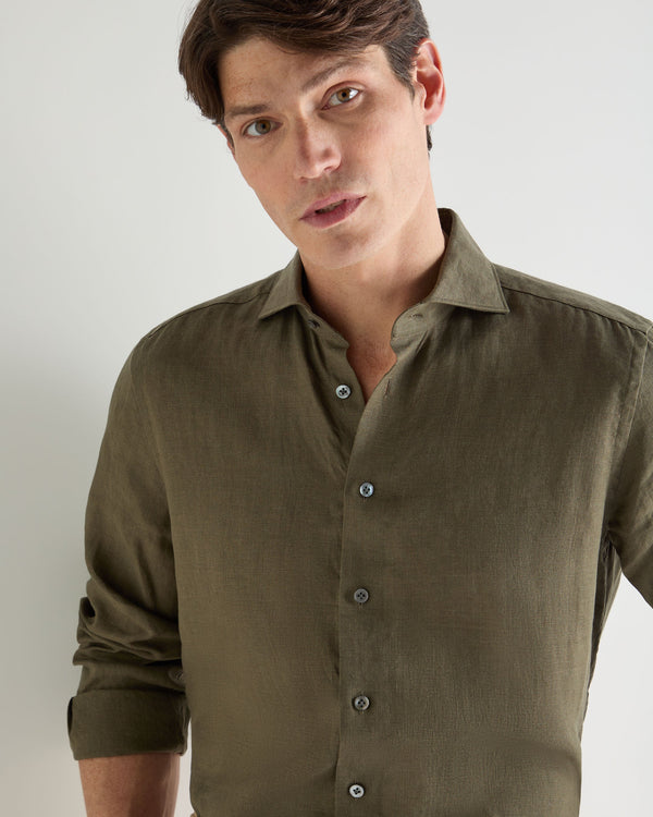 N.Peal Men's Cannes Linen Shirt Khaki Green