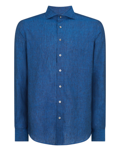 N.Peal Men's Cannes Linen Shirt Petrol Blue