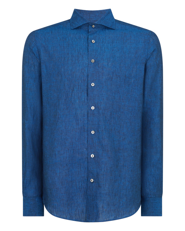 N.Peal Men's Cannes Linen Shirt Petrol Blue