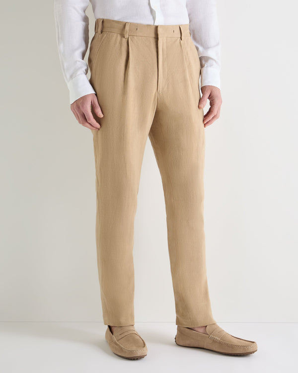 N.Peal Men's Atrani Linen Trouser Taupe Brown