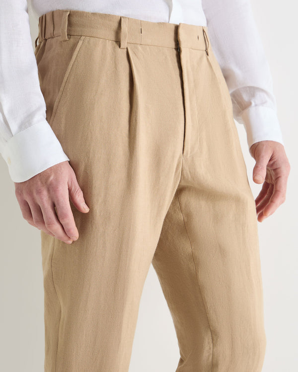 N.Peal Men's Atrani Linen Trouser Taupe Brown