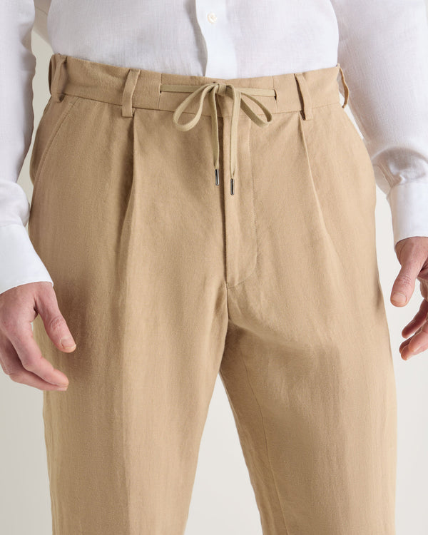 N.Peal Men's Atrani Linen Trouser Taupe Brown