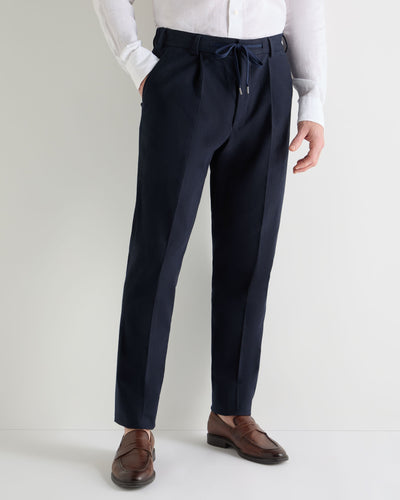 N.Peal Men's Atrani Drawstring Cotton Trousers Navy Blue