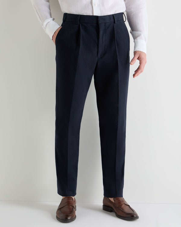 N.Peal Men's Atrani Drawstring Cotton Trousers Navy Blue