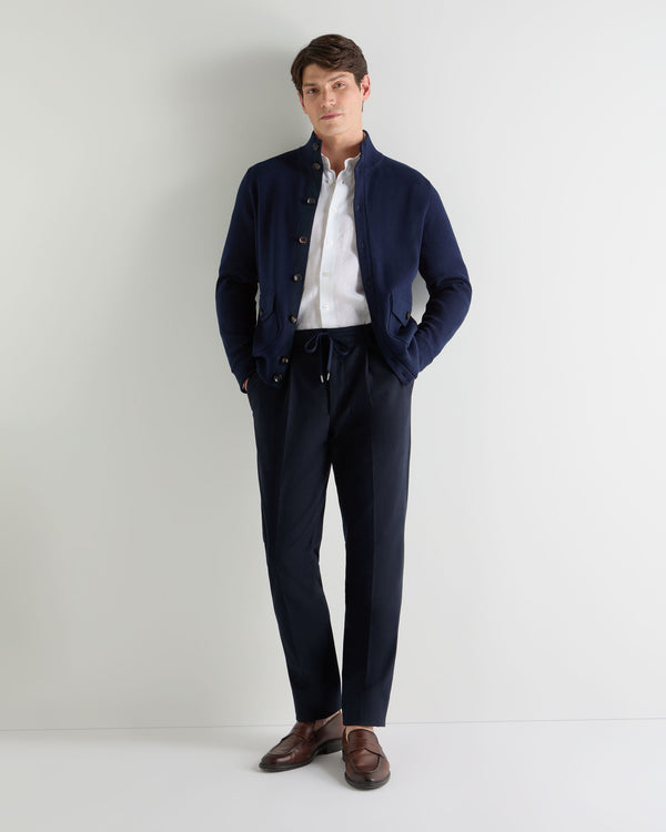 N.Peal Men's Atrani Drawstring Cotton Trousers Navy Blue