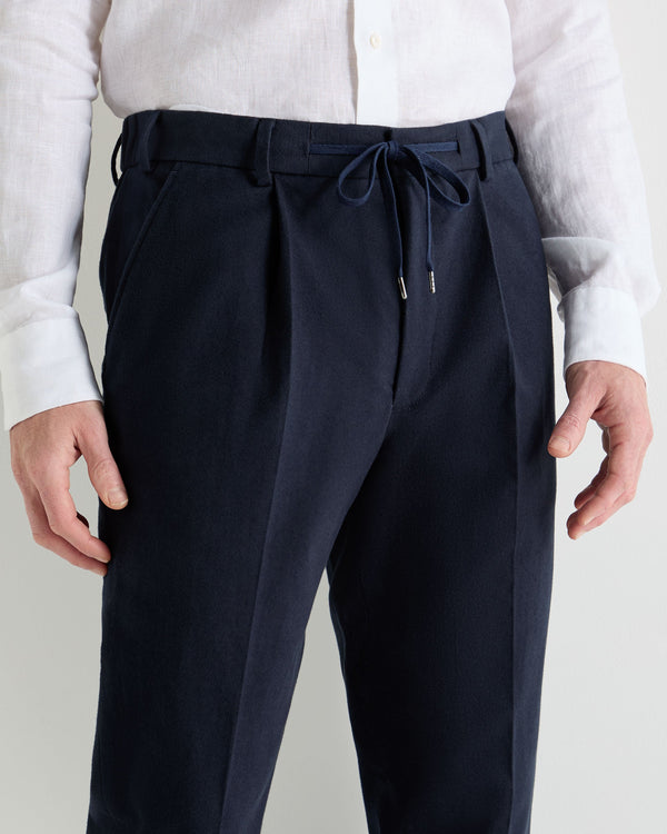 N.Peal Men's Atrani Drawstring Cotton Trousers Navy Blue