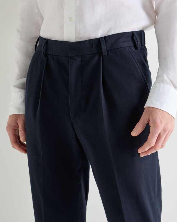 N.Peal Men's Atrani Drawstring Cotton Trousers Navy Blue