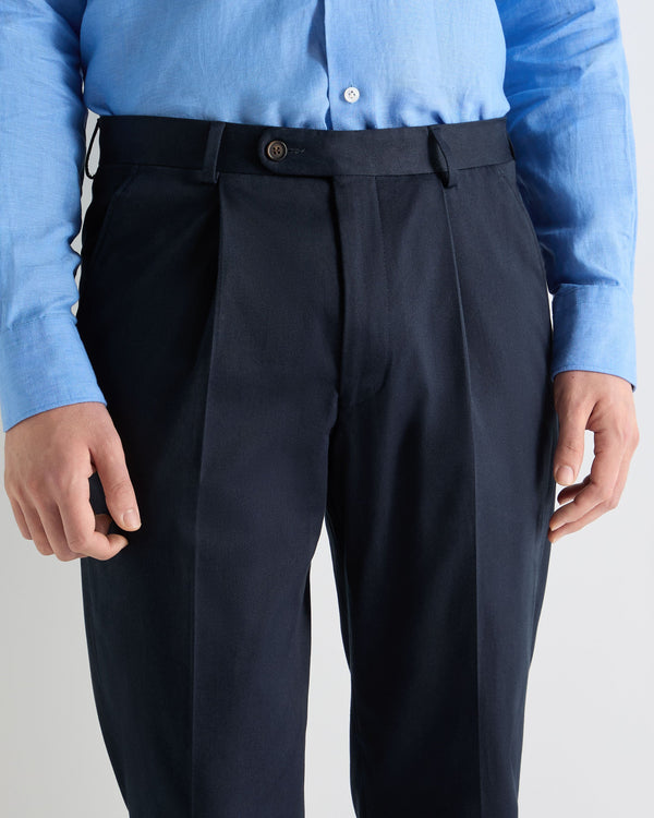 N.Peal Men's Atrani Cotton Trousers Navy Blue