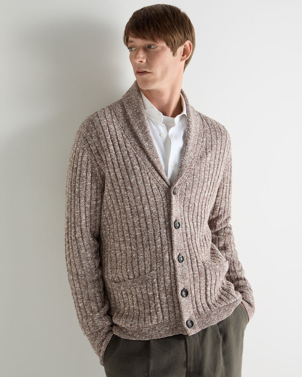 N.Peal Men's Marl Shawl Cotton Blend Cardigan Brown Marl
