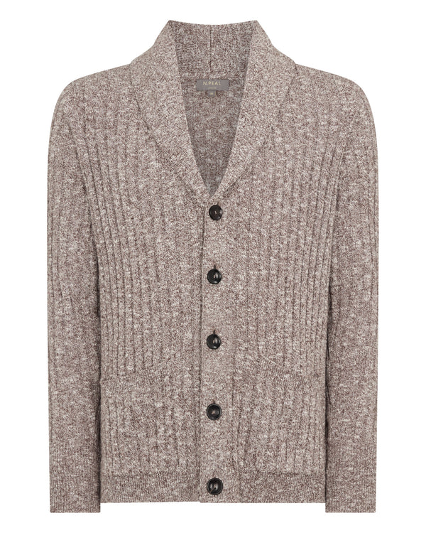 N.Peal Men's Marl Shawl Cotton Blend Cardigan Brown Marl
