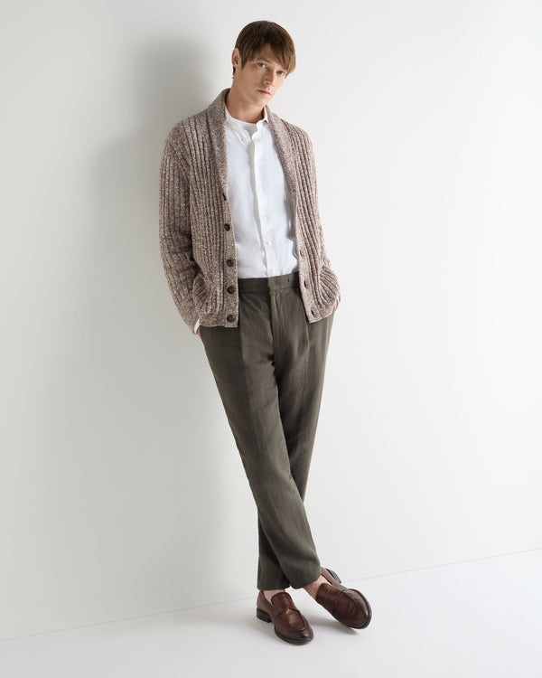 N.Peal Men's Marl Shawl Cotton Blend Cardigan Brown Marl