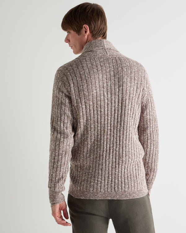 N.Peal Men's Marl Shawl Cotton Blend Cardigan Brown Marl