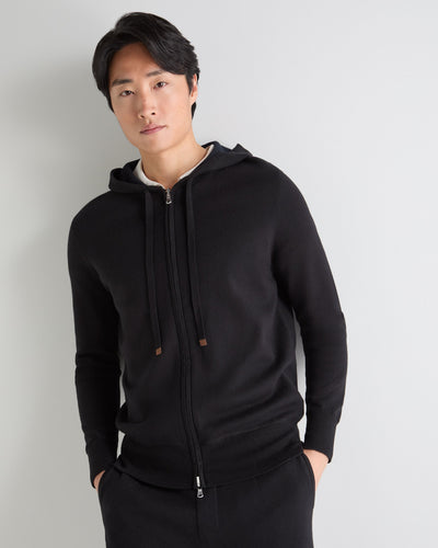 N.Peal Men's Double Face Cotton Blend Hoodie Black