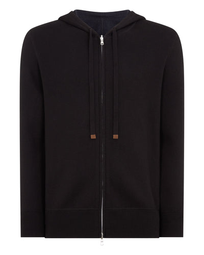N.Peal Men's Double Face Cotton Blend Hoodie Black