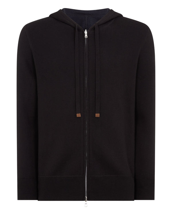 N.Peal Men's Double Face Cotton Blend Hoodie Black
