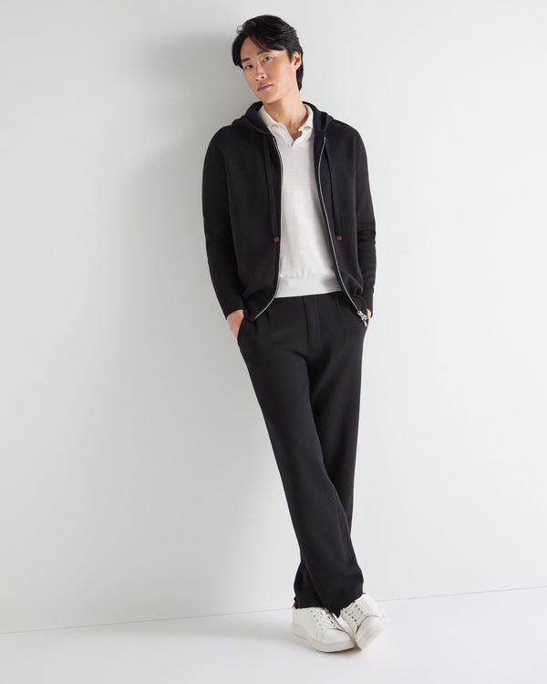 N.Peal Men's Double Face Cotton Blend Hoodie Black