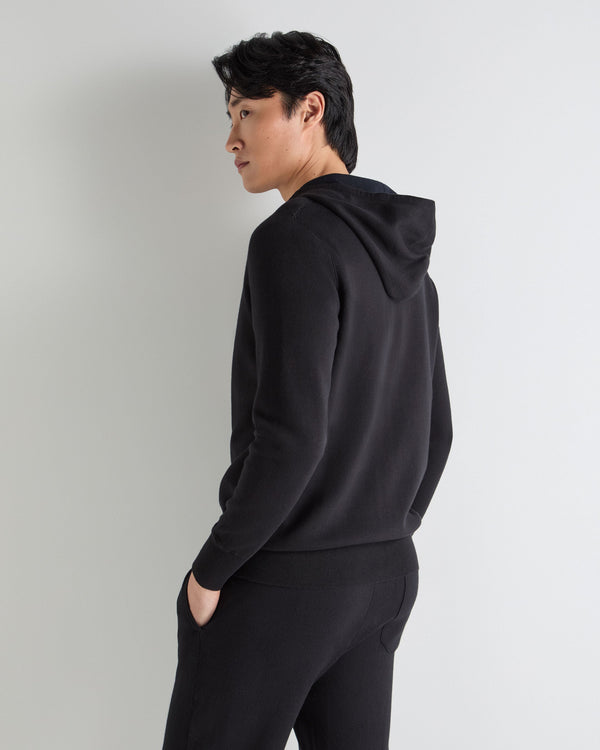 N.Peal Men's Double Face Cotton Blend Hoodie Black