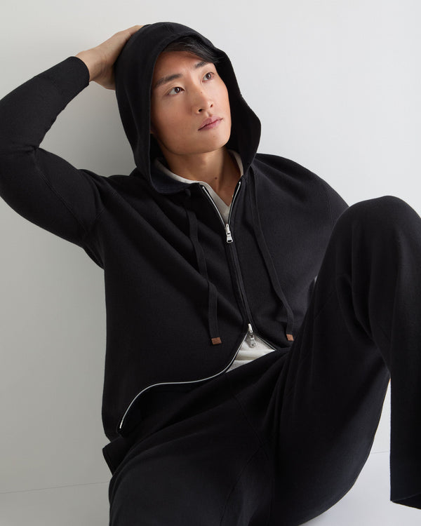 N.Peal Men's Double Face Cotton Blend Hoodie Black
