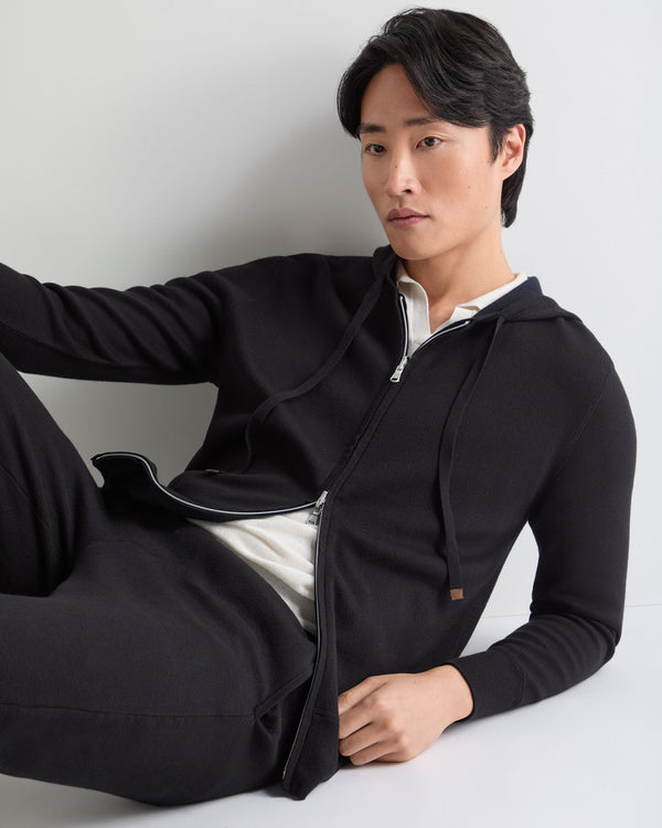 N.Peal Men's Double Face Cotton Blend Hoodie Black