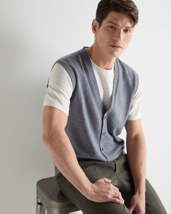 N.Peal Men's Sleeveless Cashmere Tank Top Ash Grey